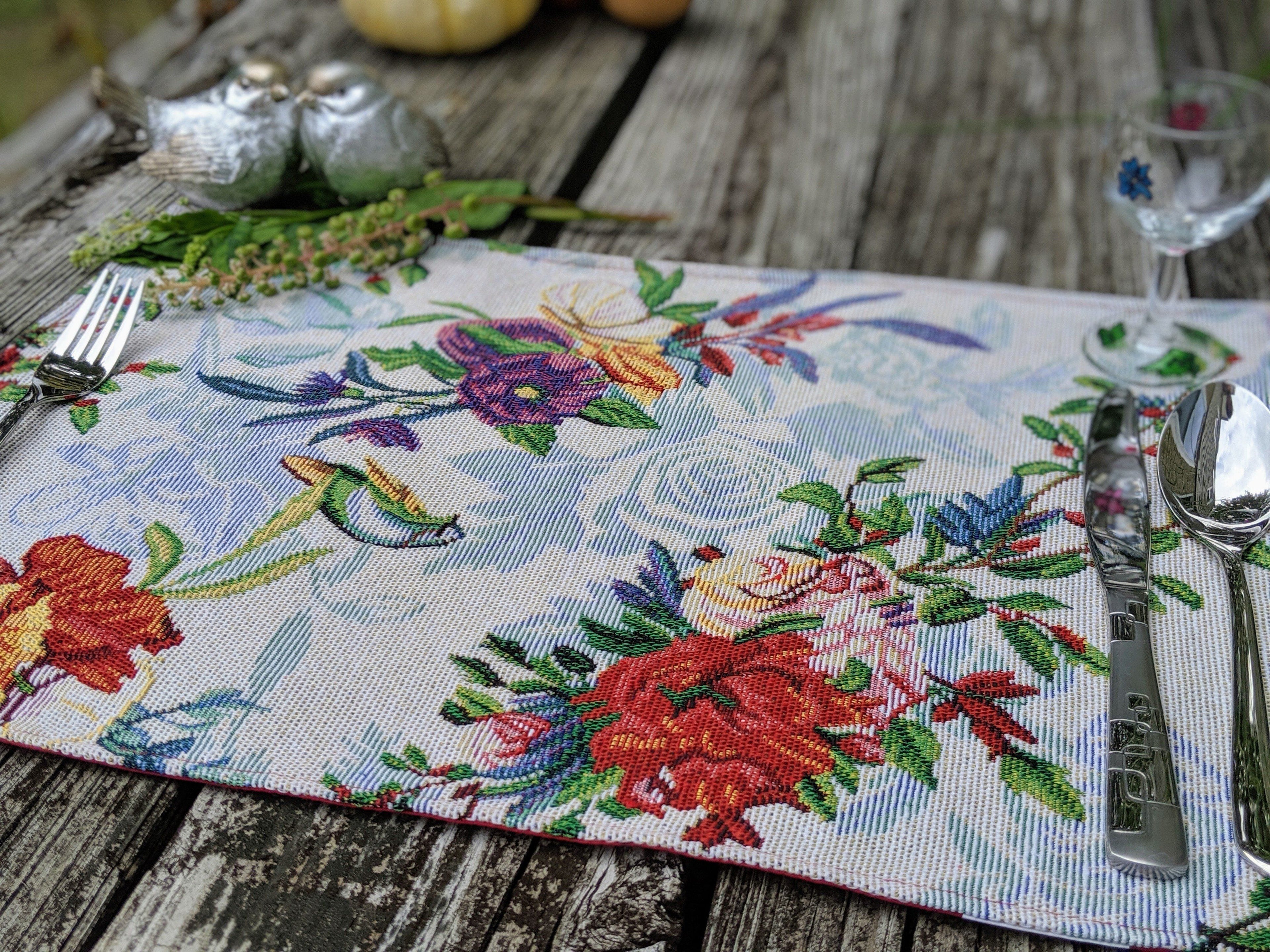 DaDa Bedding Set of 4-Pieces Tropical Sky Blue Birds Floral Tapestry Dining Table Placemats 13” x 19” (18116)