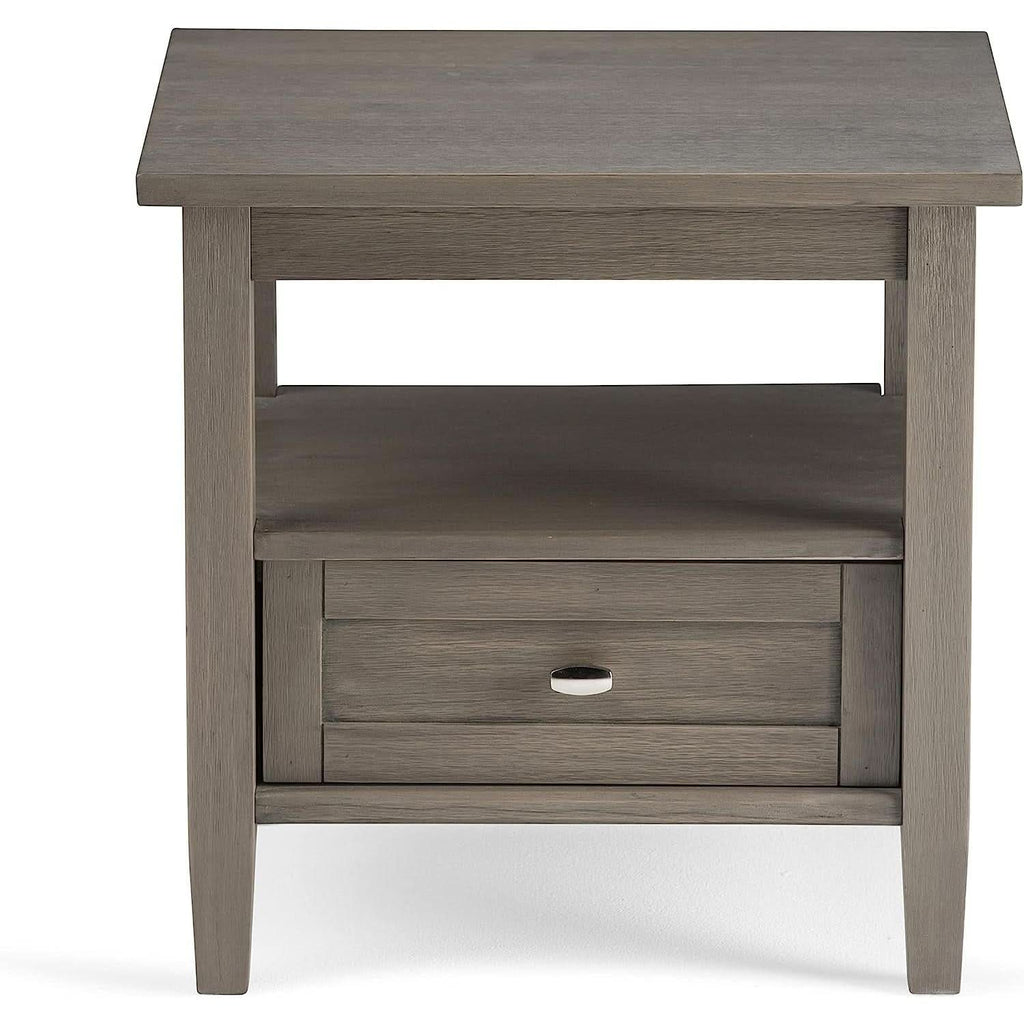 Solid Wood Rectangle End Table With Drawer Farmhouse Grey