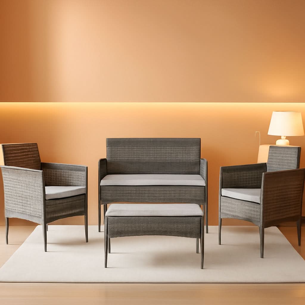 Grey 4 Piece Outdoor Patio Set With Glass Top Table