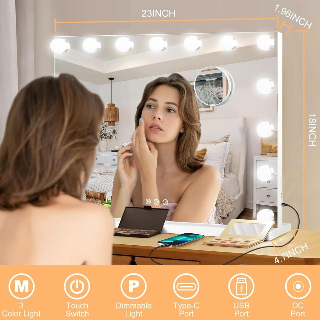 23 Inch Vanity Mirror With Dimmable Lights 10x Magnification