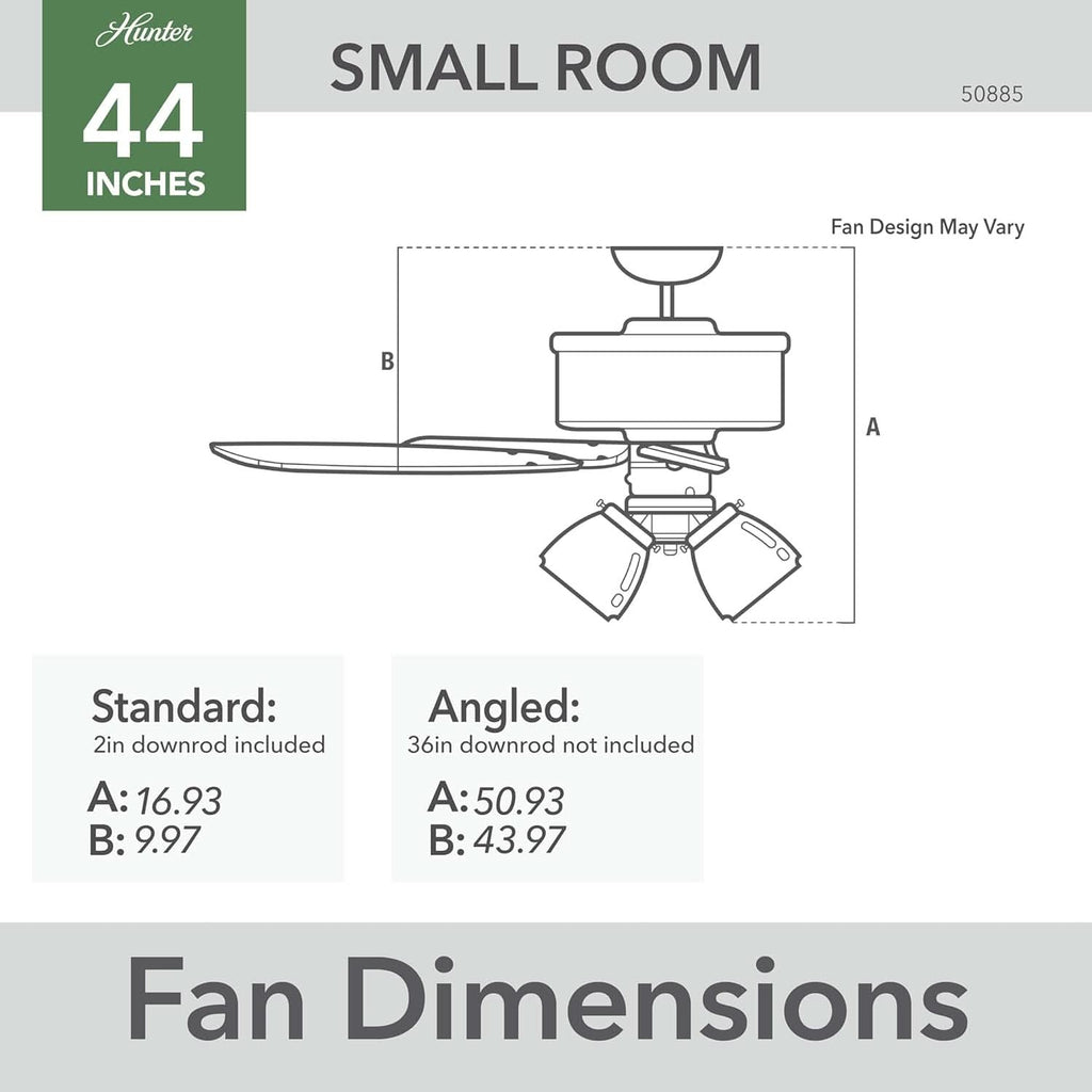 44 Inch Indoor Ceiling Fan With LED Lights Quiet Motor
