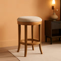 Eva 31 Inch Bar Height Backless Swivel Bar Stool Weathered Oak Sand Fabric