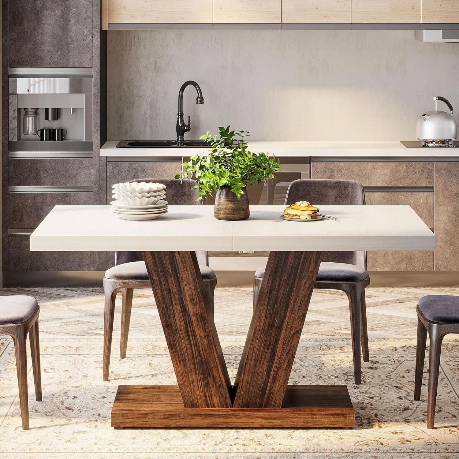 47 Inch White Oak Dining Table With Heavy Pedestal Base