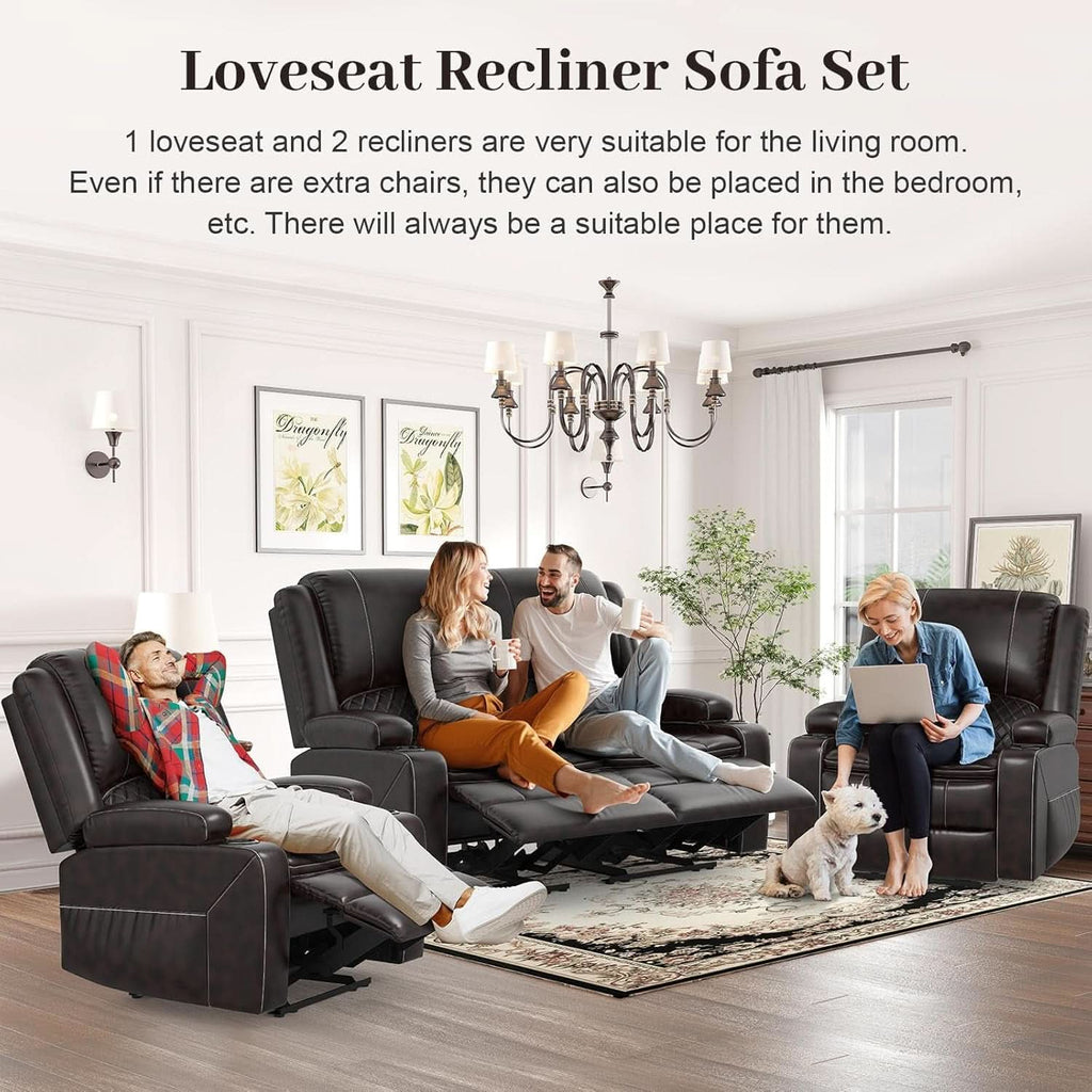 Grey Leather Reclining Loveseat Set With Console And Chairs
