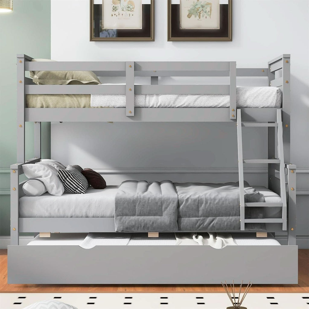 Grey Trundle Bunk Bed Twin Over Full With Guardrail