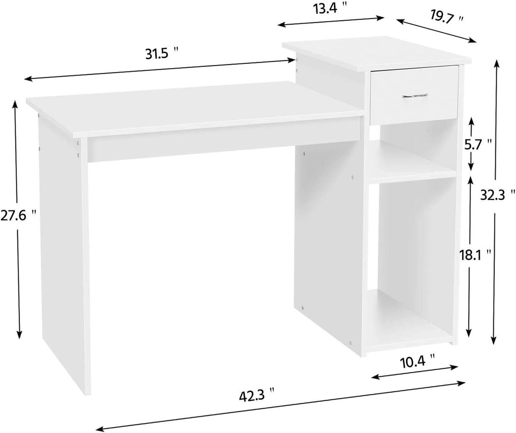 White 44 Inch Desk And Black Mesh Chair Set With Adjustable