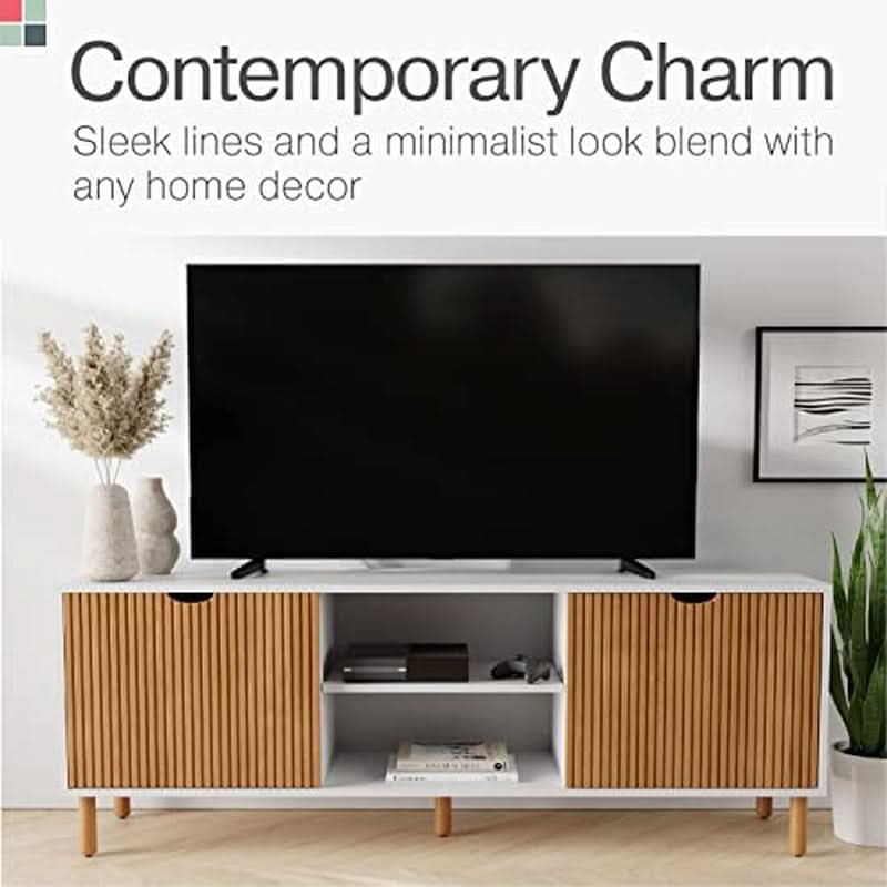 Modern 70 Inch TV Stand With Durable Adjustable Shelves