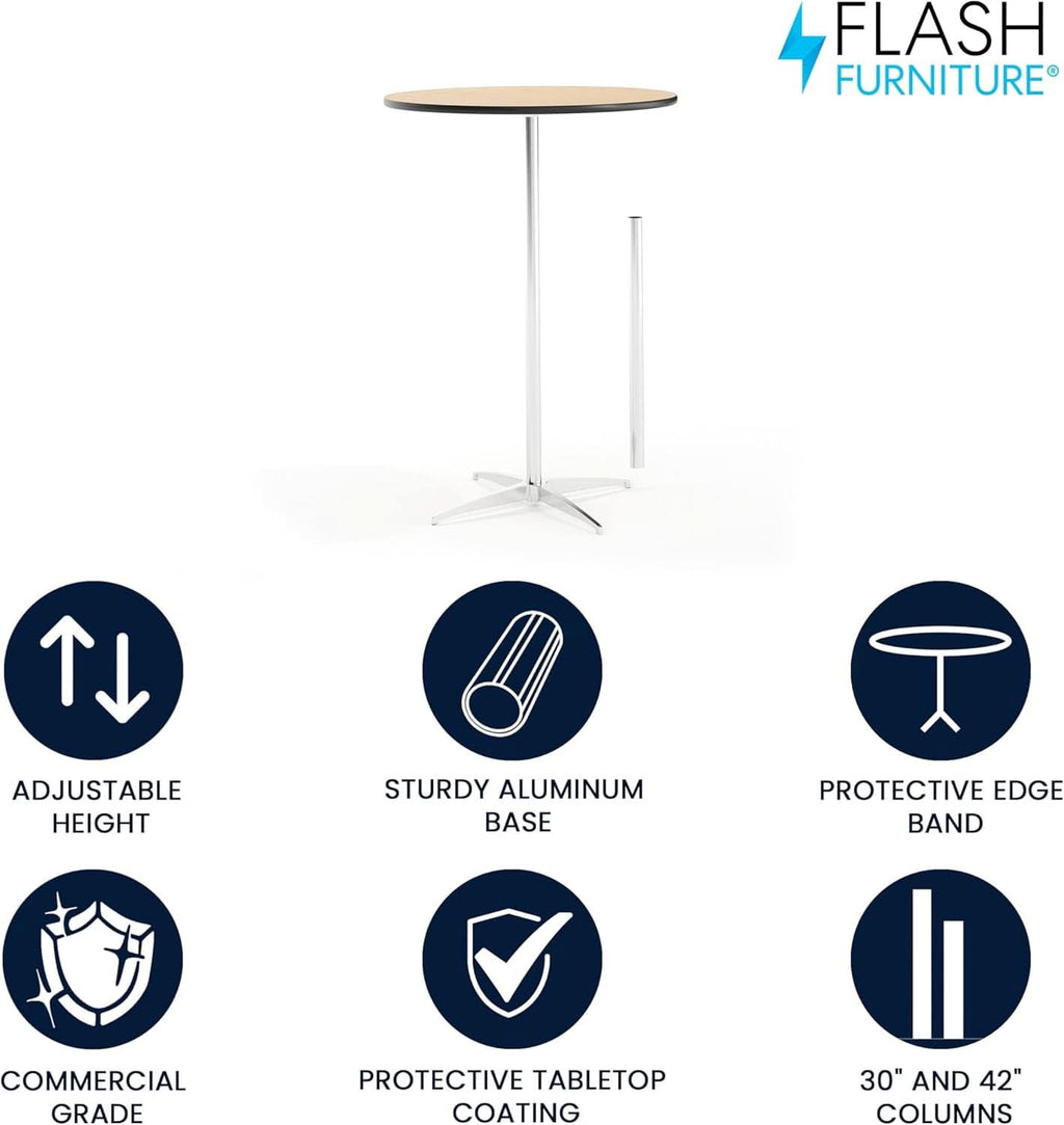 Natural Birch Wood Round Cocktail Table Adjustable