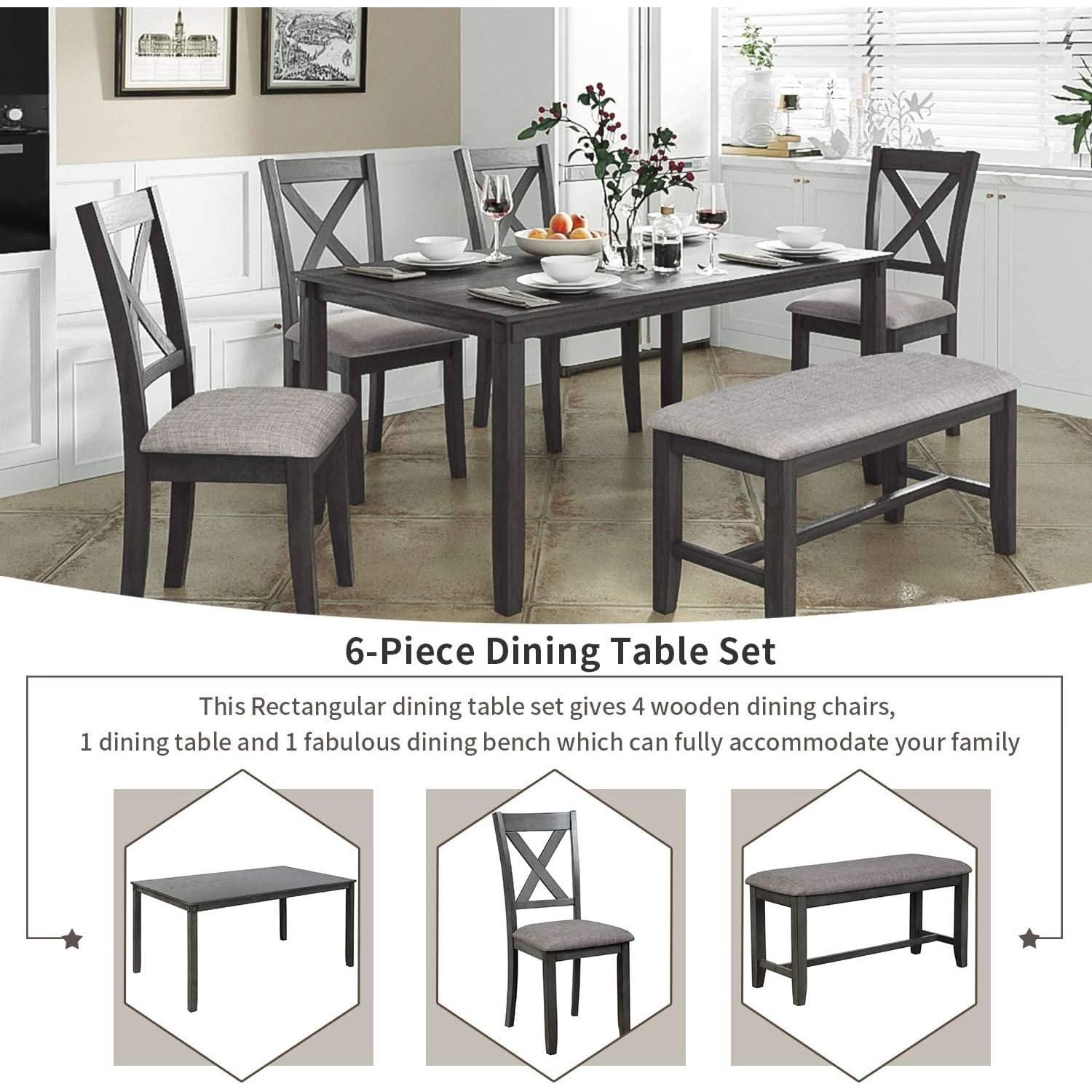 Grey Wooden Rectangular Dining Table Set Of 6 For Home