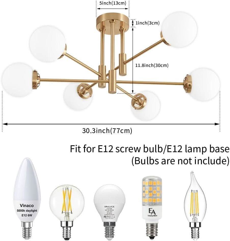 Gold Sputnik Chandelier Glass Globe Shade Modern Light