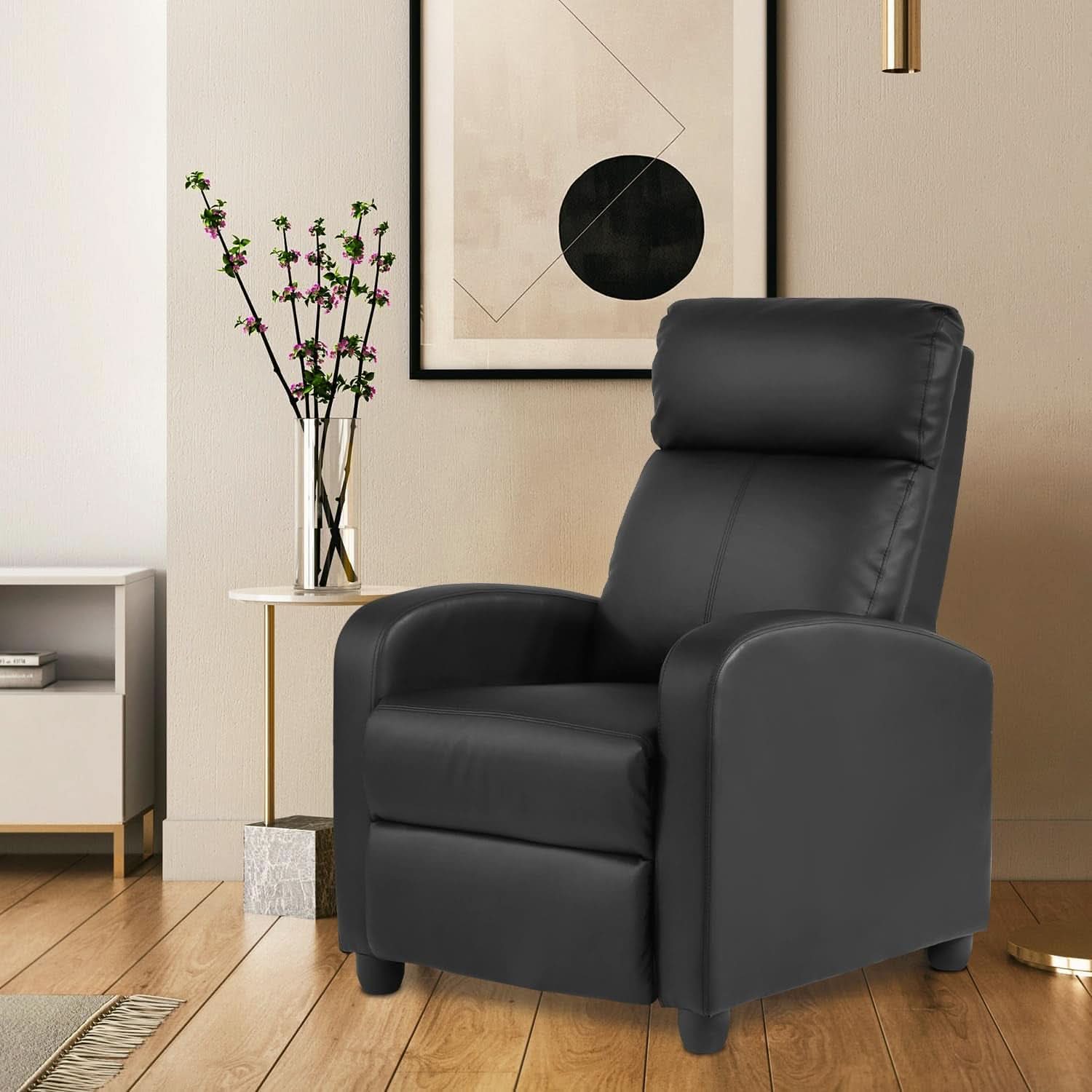 PU Leather Recliner Chair Black With Lumbar Support