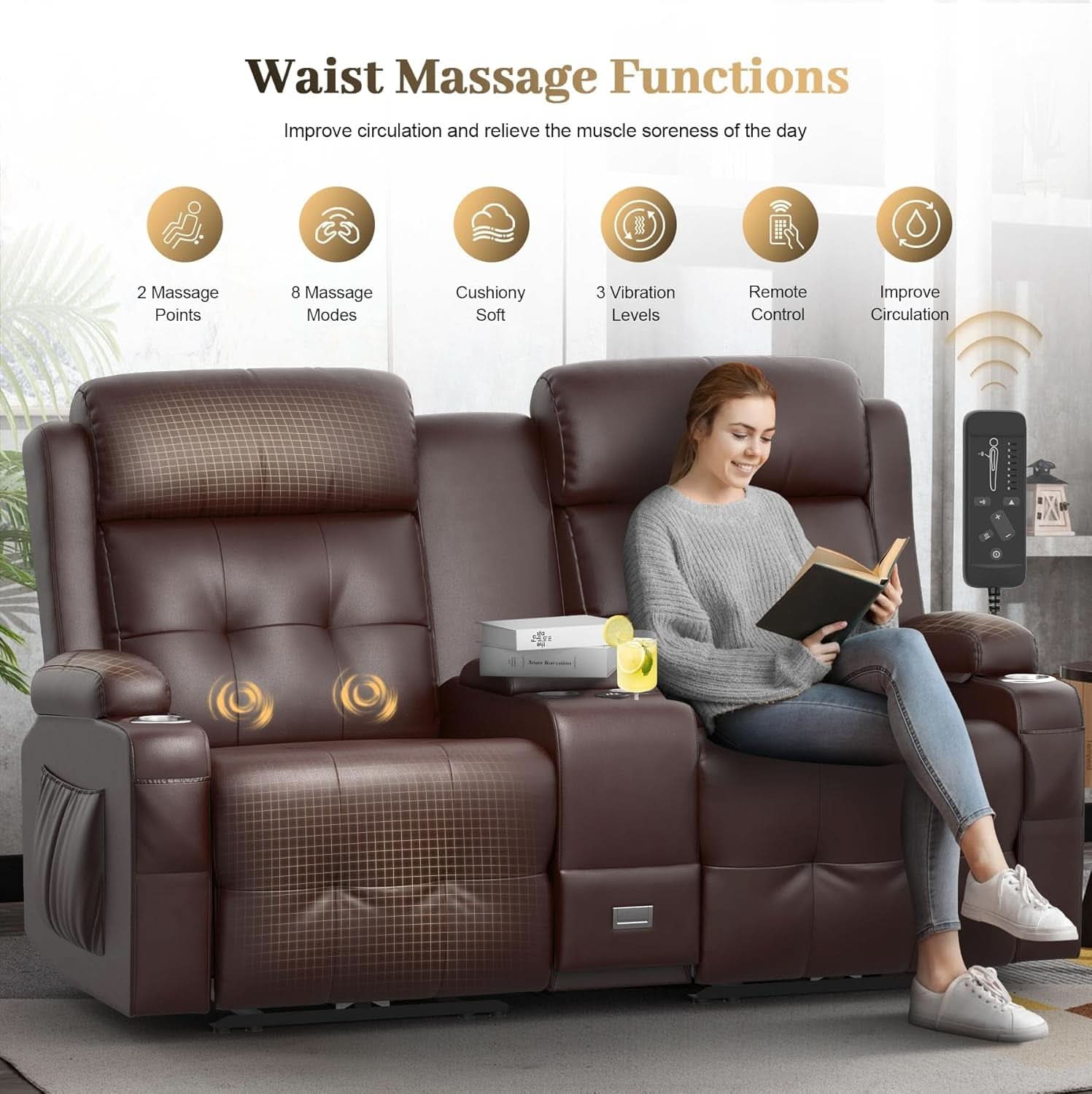 Reclining Massage Loveseat With USB Ports And Wall Hugger