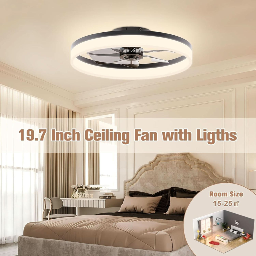 Low Profile Ceiling Fan With Remote For Bedroom Lighting