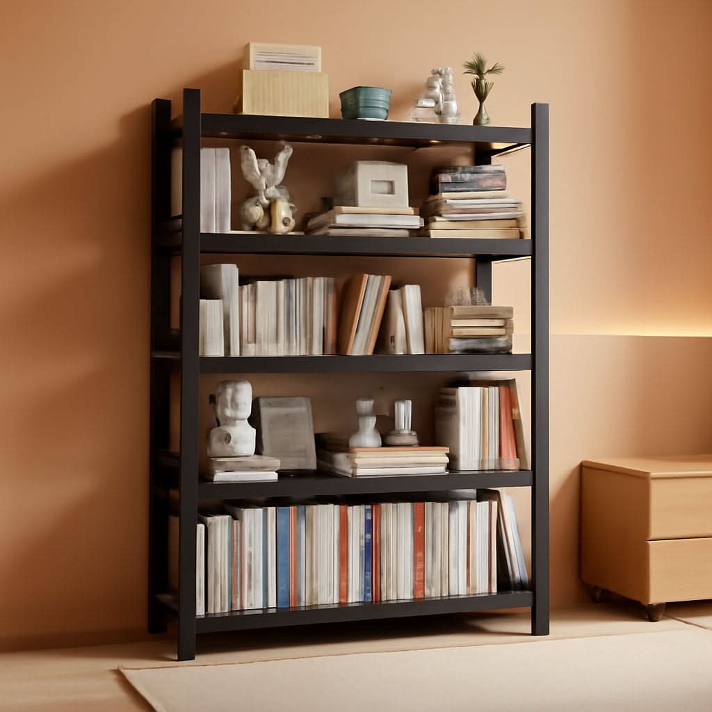 5 Tier Metal Wide Bookshelf Black Tall 72 Inch High