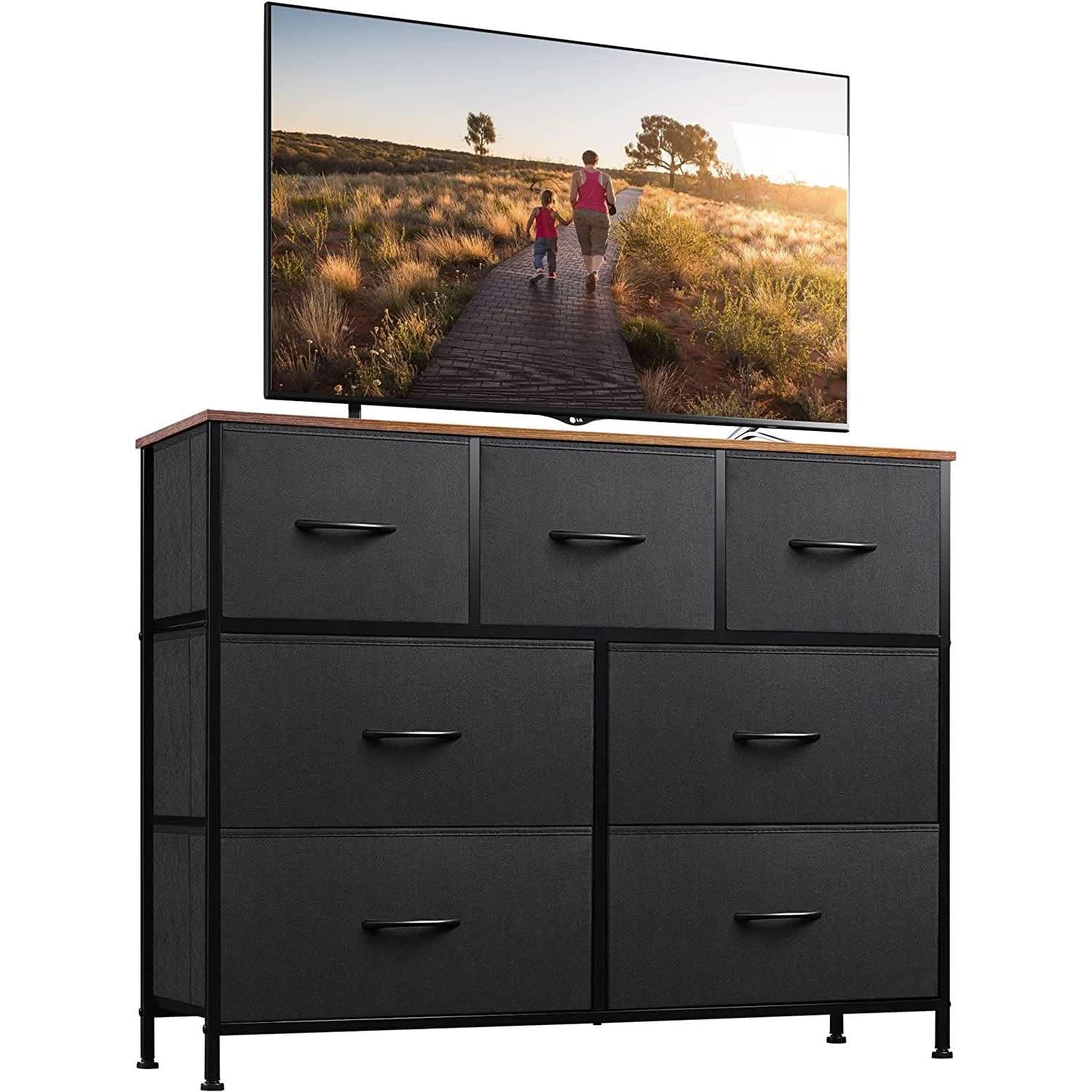 7 Drawer Dresser With Deep Storage And Wood Top Finish