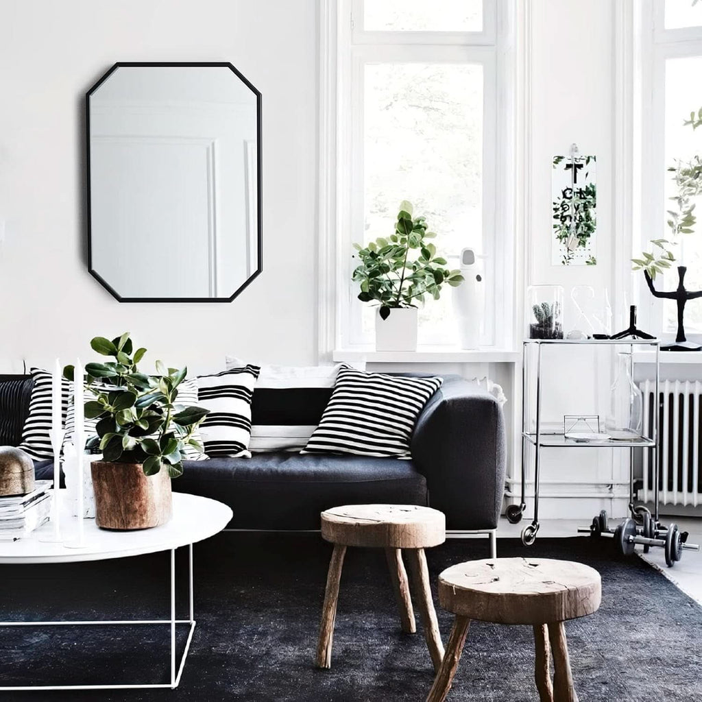 Octagon Black Wall Mirror 20x28 Metal Framed Wall Mounted
