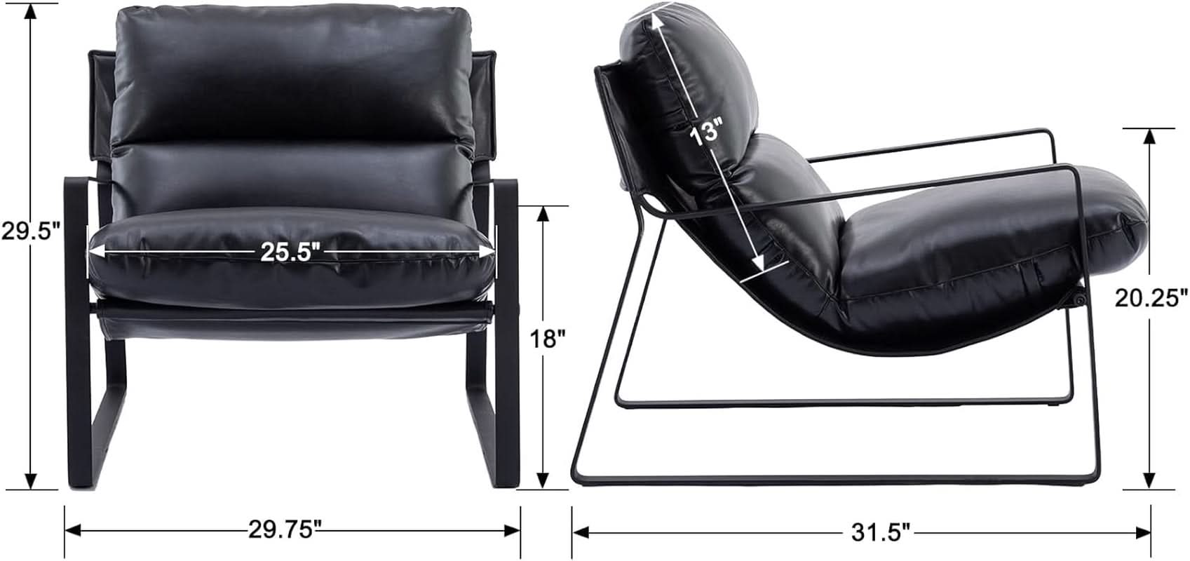 Black PU Leather MidCentury Upholstered Leisure Armchair