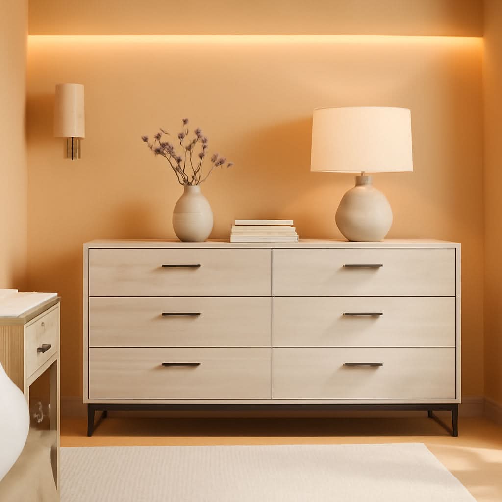 Socalle 59 Inch Beige 6 Drawer Dresser Engineered Wood