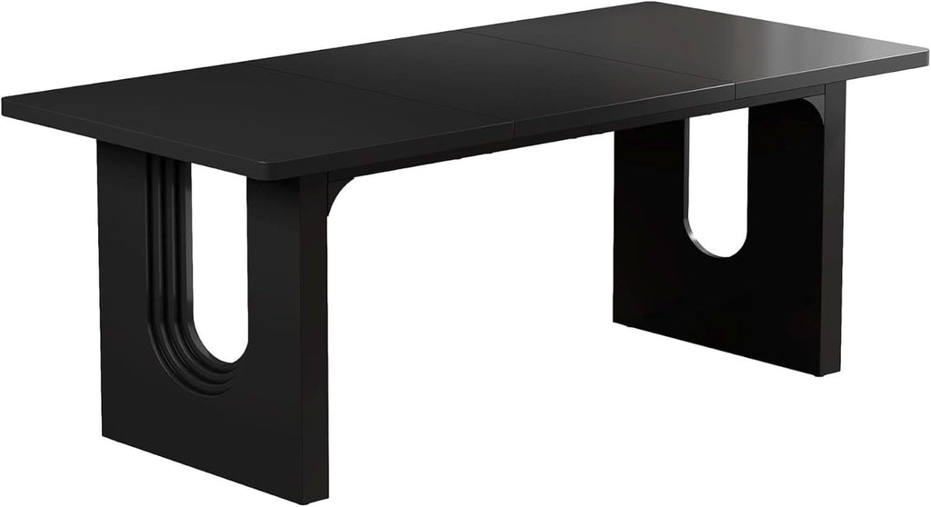 Black 71 Inch Dining Table For Six With Wood Pedestal
