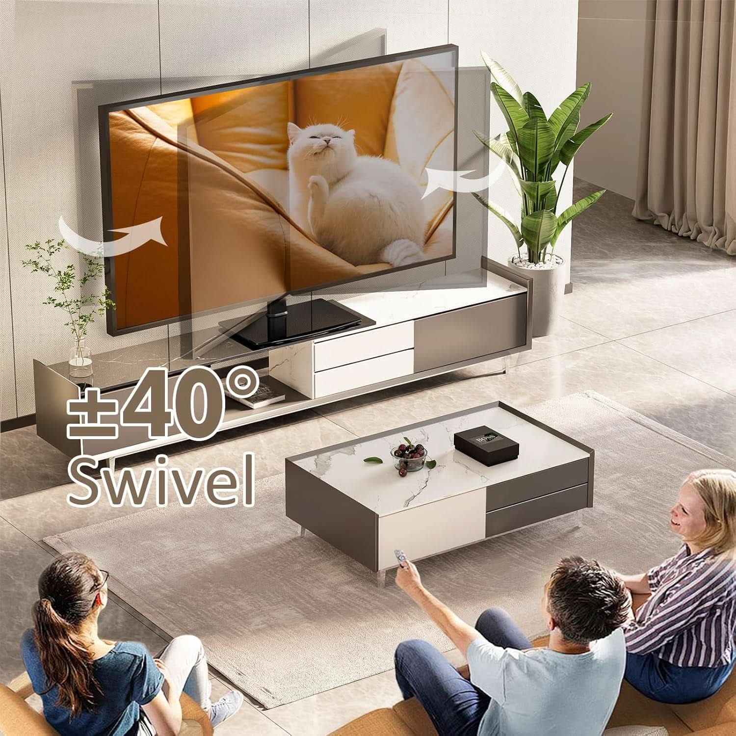 Universal Swivel TV Stand For 32 To 65 Inch TVs With 80 Degree Swivel