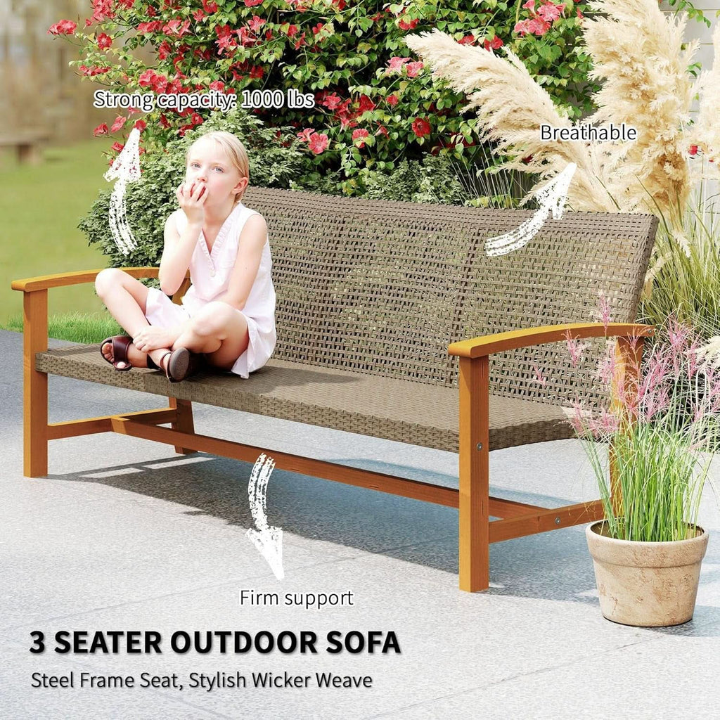 Spacious Wicker Outdoor Couch for Three Comfortable Seats