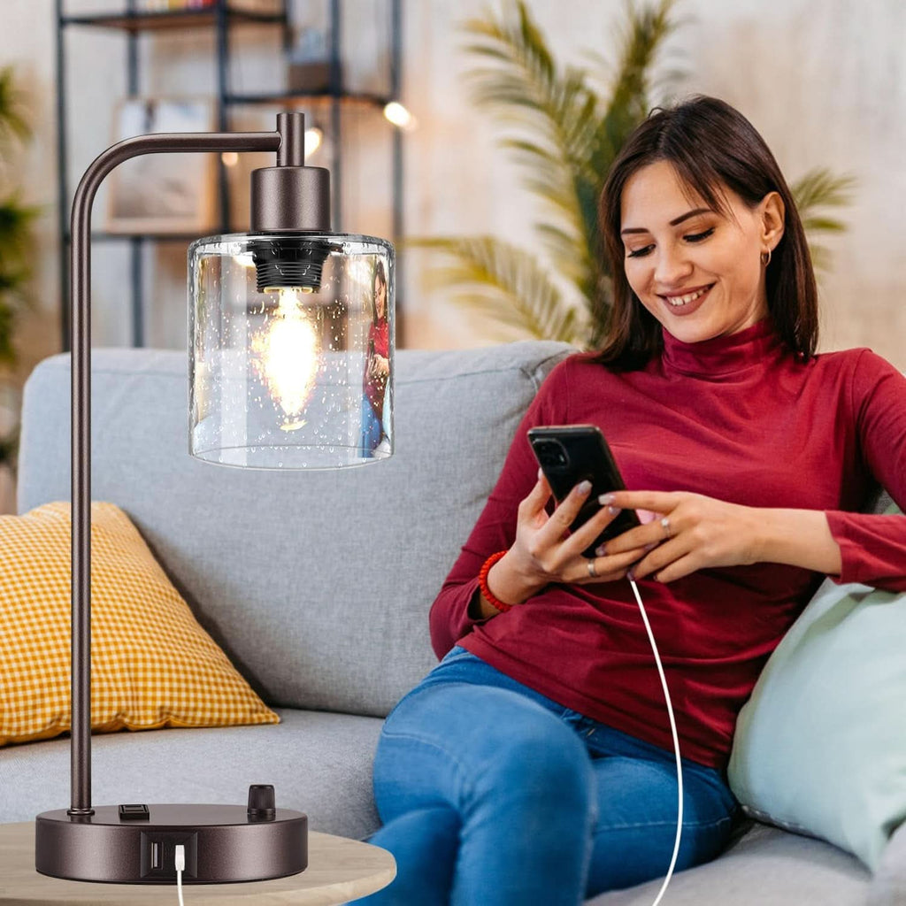 Oil Rubbed Bronze Table Lamps Set Of Two With USB Ports