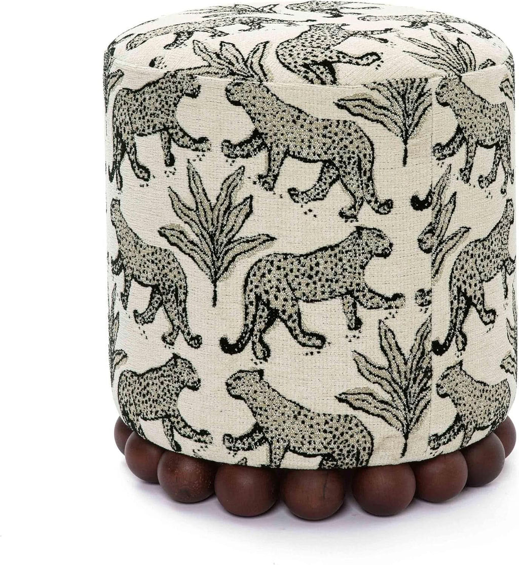Dex Taupe Leopard Jacquard Ottoman Fully Assembled