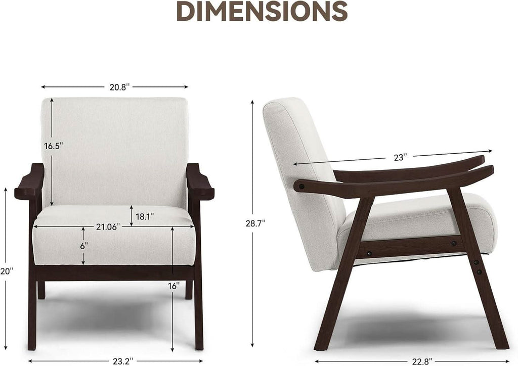 Beige Upholstered Modern Midcentury Solid Wood Armchair With Cushions