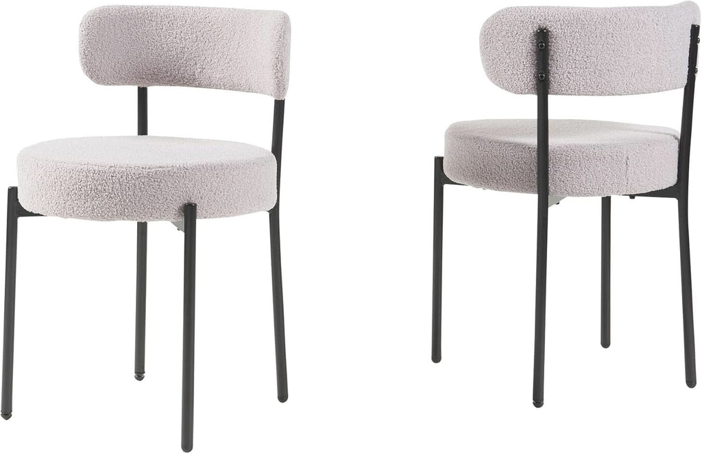 Round Upholstered Boucle Dining Chair Grey With Black Legs