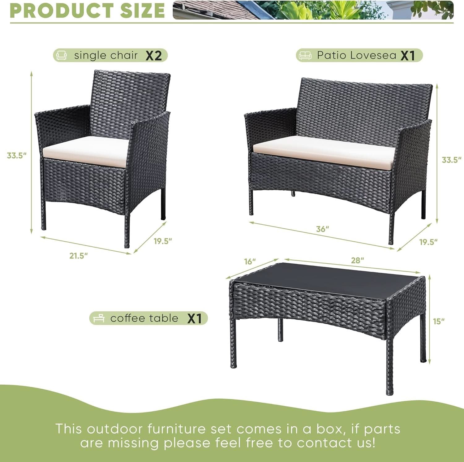 Patio Furniture Four Piece Conversation Set Black Beige