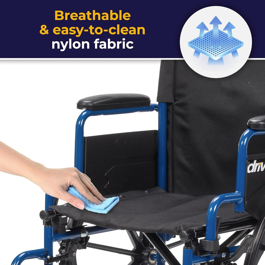 Blue Streak Folding Wheelchair With Flip Back Desk Arms 20 Inch Seat