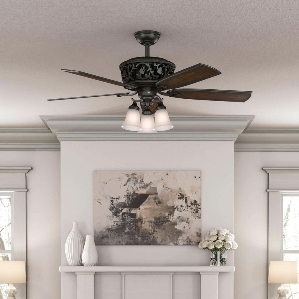 Promenade 54 Inch Indoor Ceiling Fan LED Lights Bronze Finish DC Motor Remote