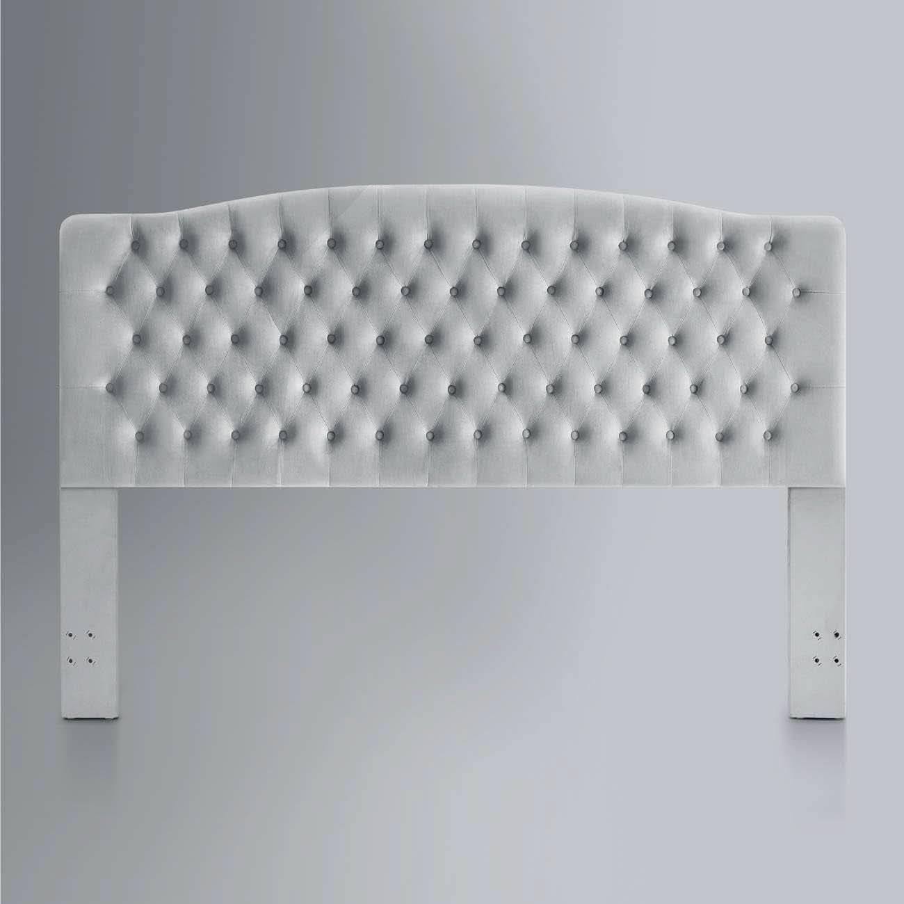 Velvet Tufted King Headboard Stylish Comfortable Gray Design