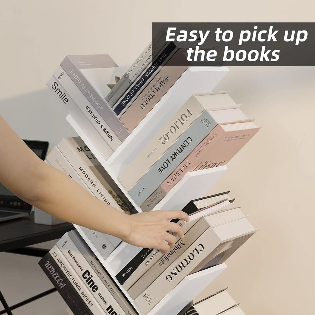 8 Tier Tree Bookshelf With Drawer White Wood Space Saving