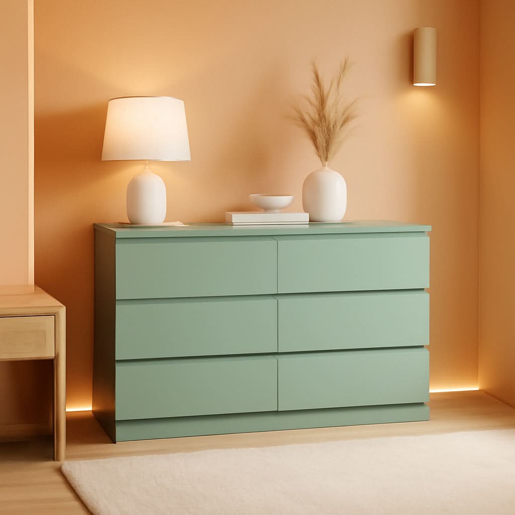 Wooden Six Drawer Dresser For Bedroom Storage Space Saver