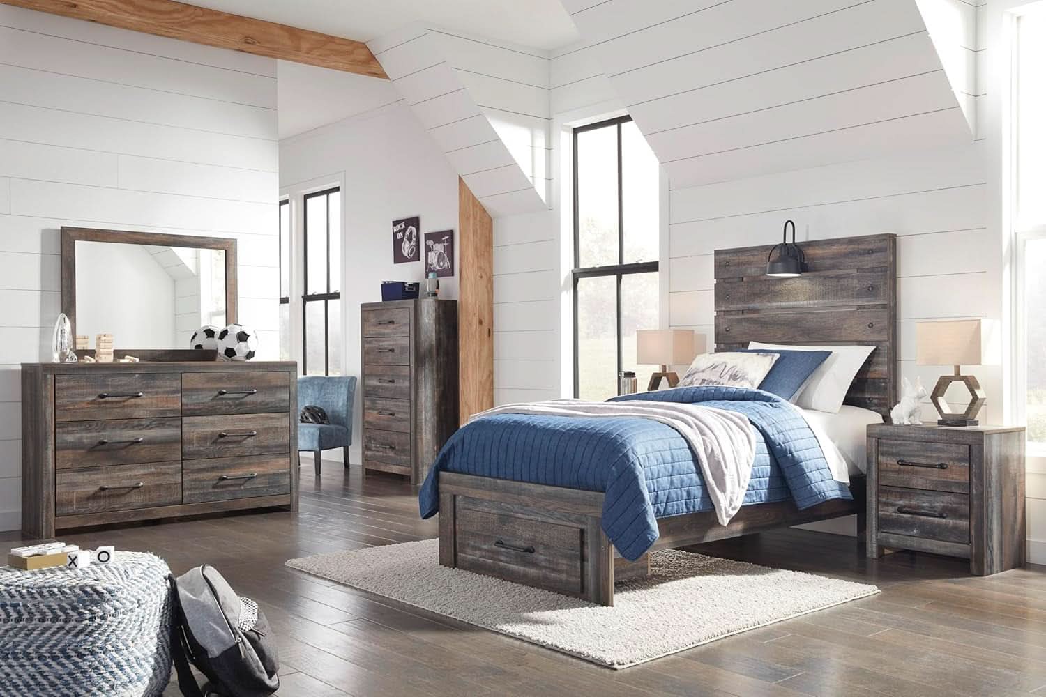 Rusticated Six Drawer Dresser Weathered Brown Bedroom