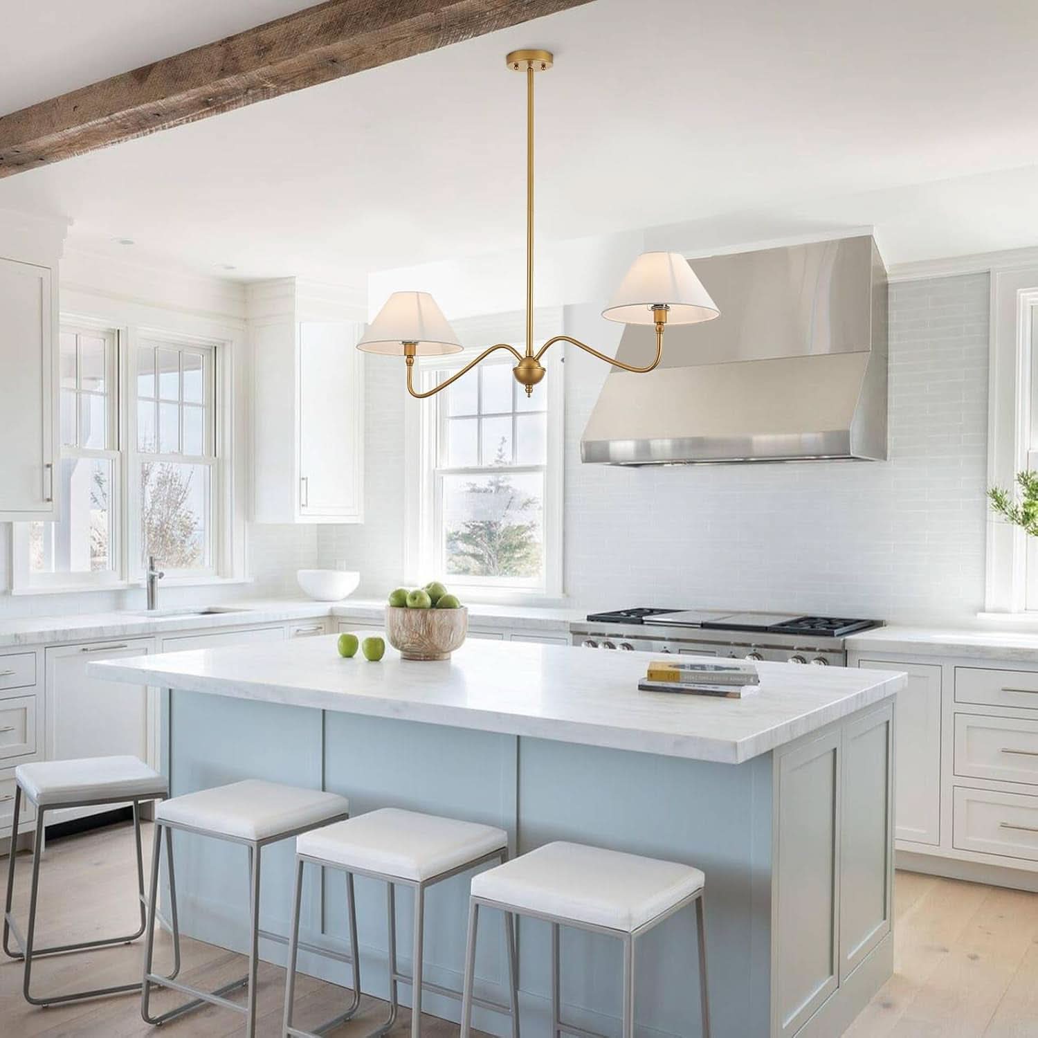 Goldtone Linear 2 Light Chandelier For Kitchen Island