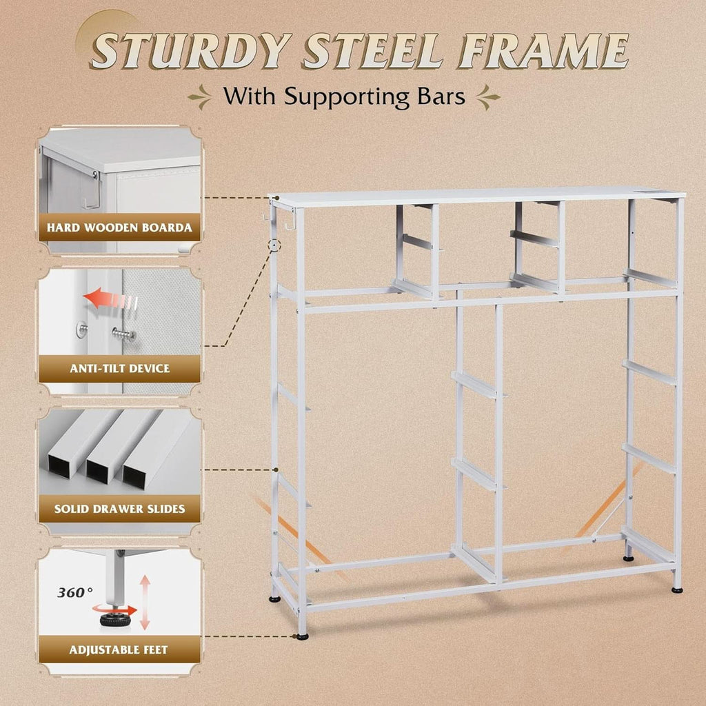 White Dresser 10 Drawer Storage Chest With Metal Frame
