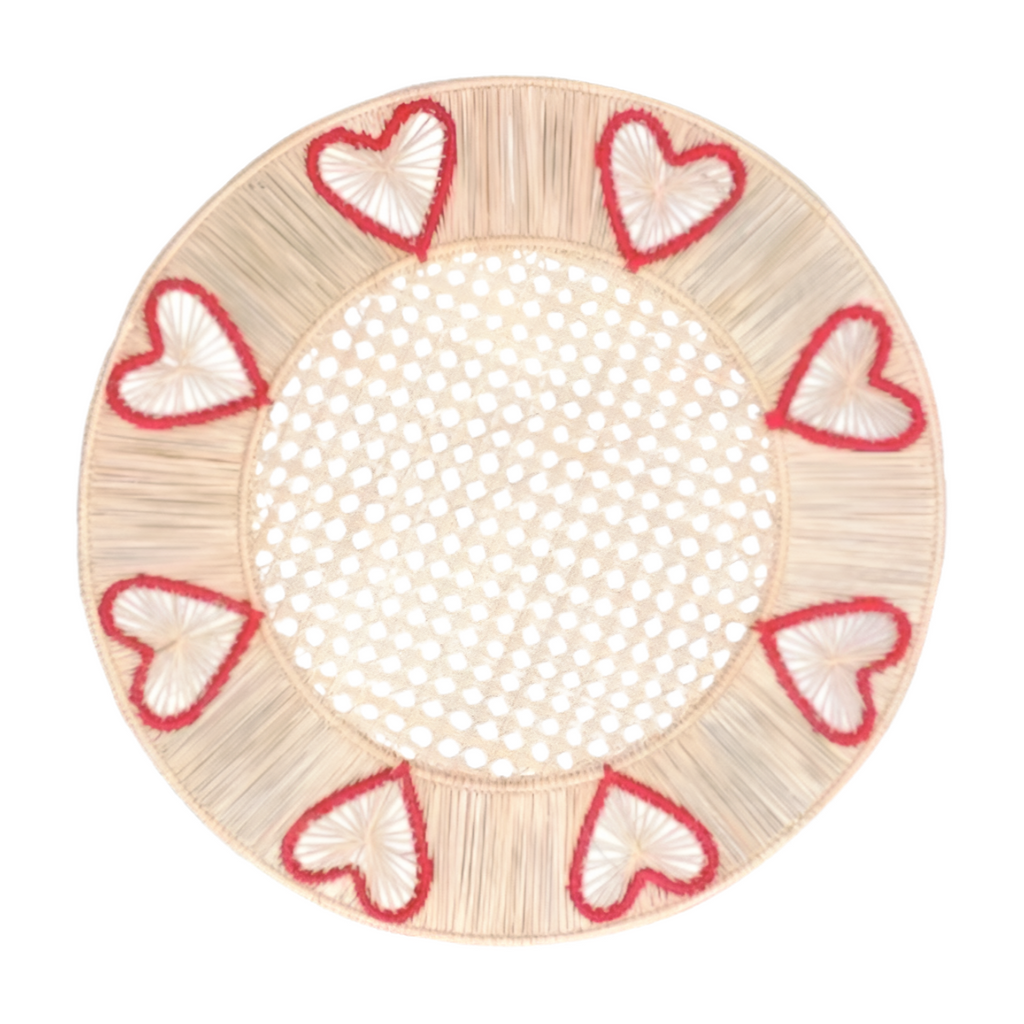 Valentine Hearts Handwoven Iraca Palm Placemat