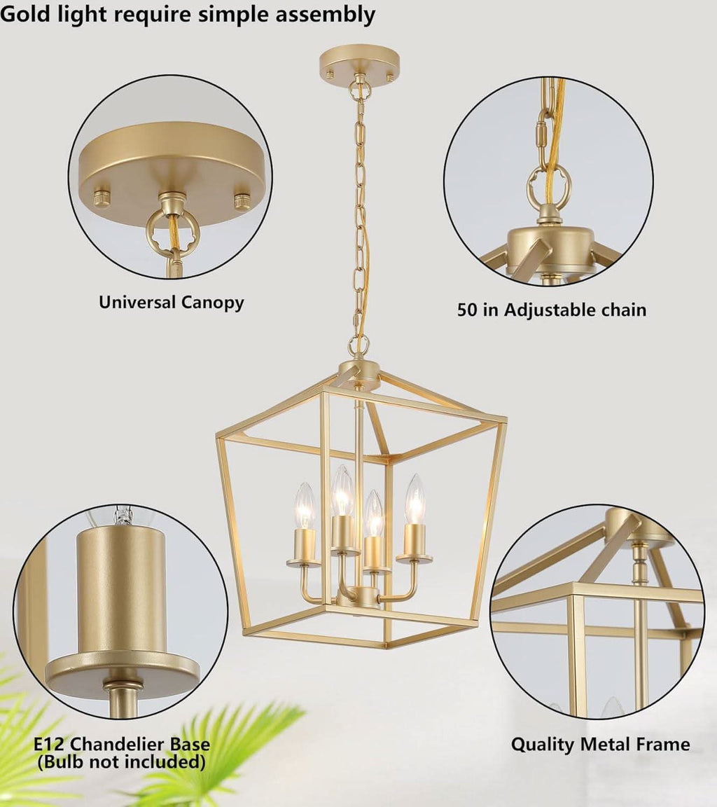 Industrial Gold Four Light Chandelier Lantern Fixture