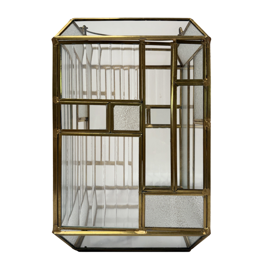 Gold Metal Frame and Glass Candle Holder Lantern
