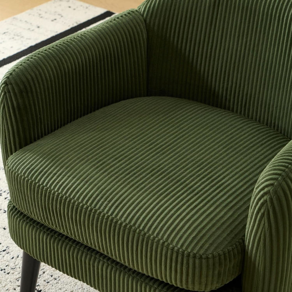 Corduroy Green Barrel Chair 30 Inch Wide With Wood Legs