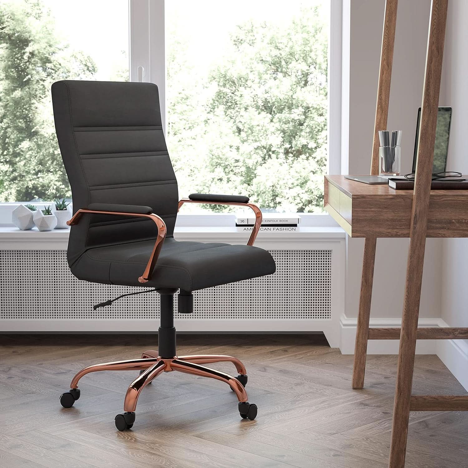 Whitney High Back Swivel Desk Chair Black Rose Gold