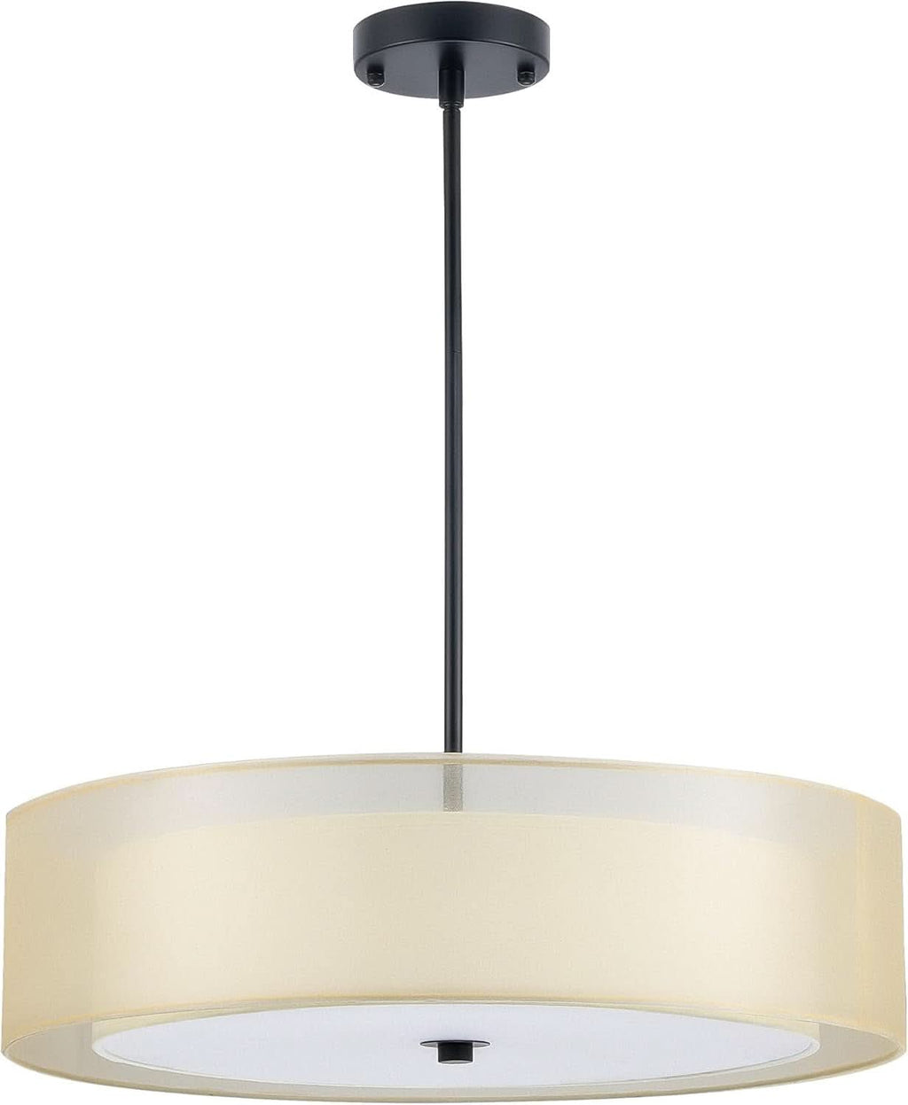 20 Inch Black Drum Pendant Light With Fabric Shade Three Light Matte Finish For Living Room