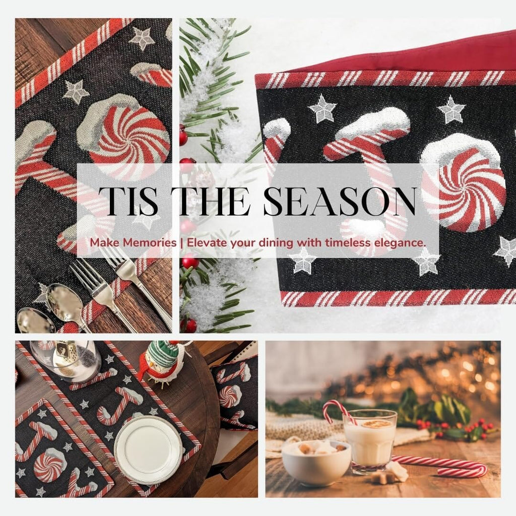 DaDa Bedding Peppermint Joy Red Black Holiday Tapestry Dining Table Runner (12904)