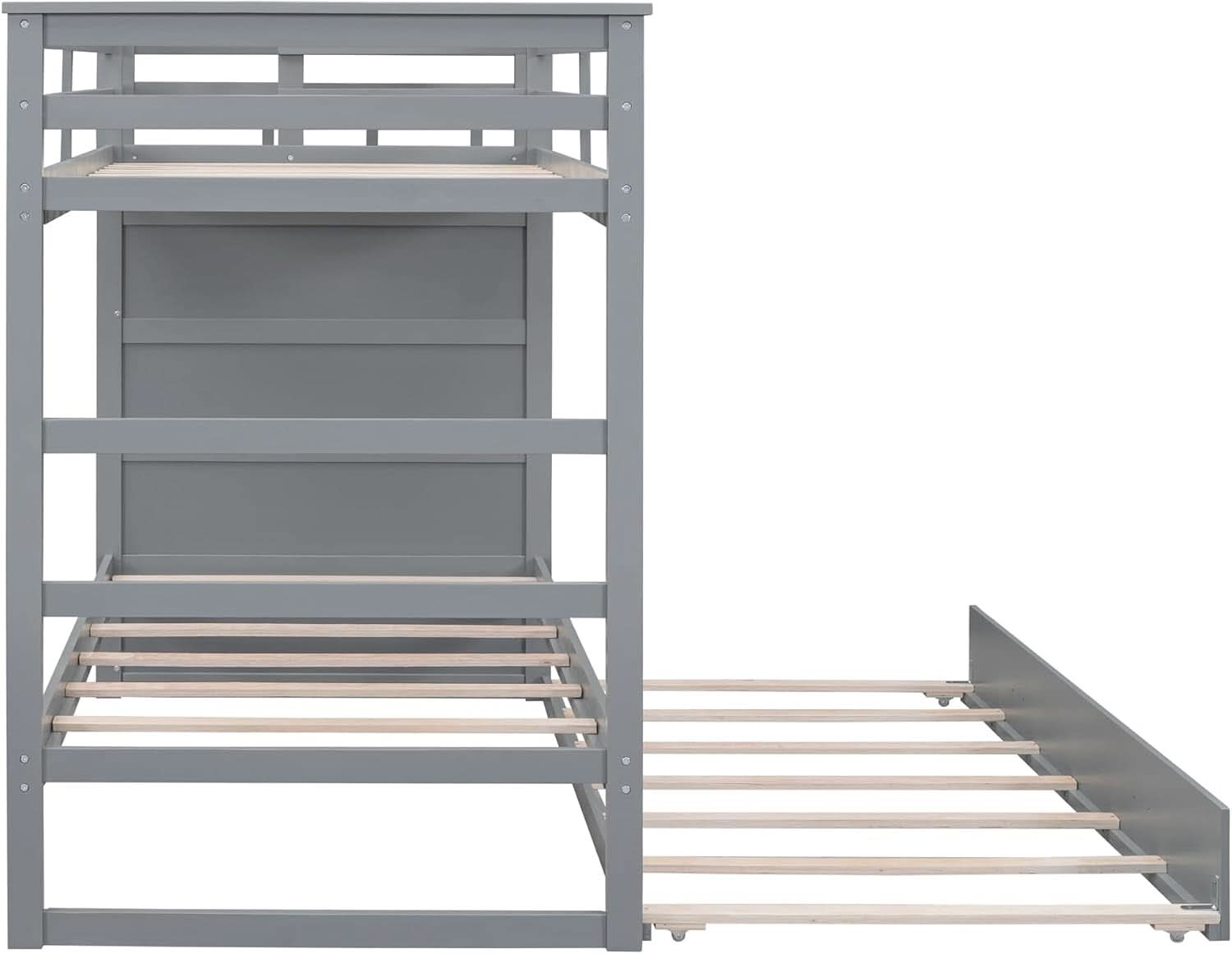 Natural Gray Twin Bunk Bed With Trundle And Stairs