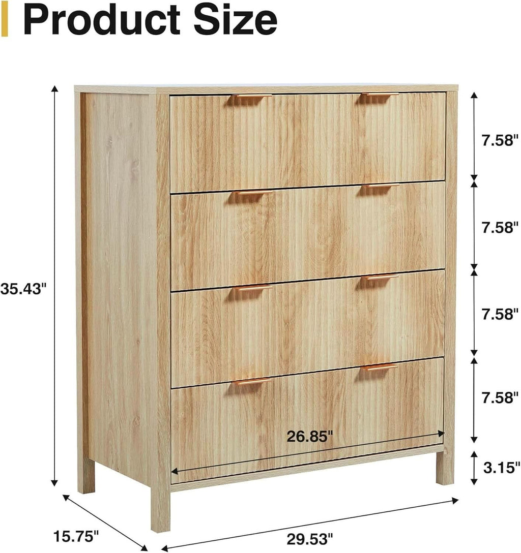 4 Drawer Dresser With Fluted Wave Panel Natural Wood