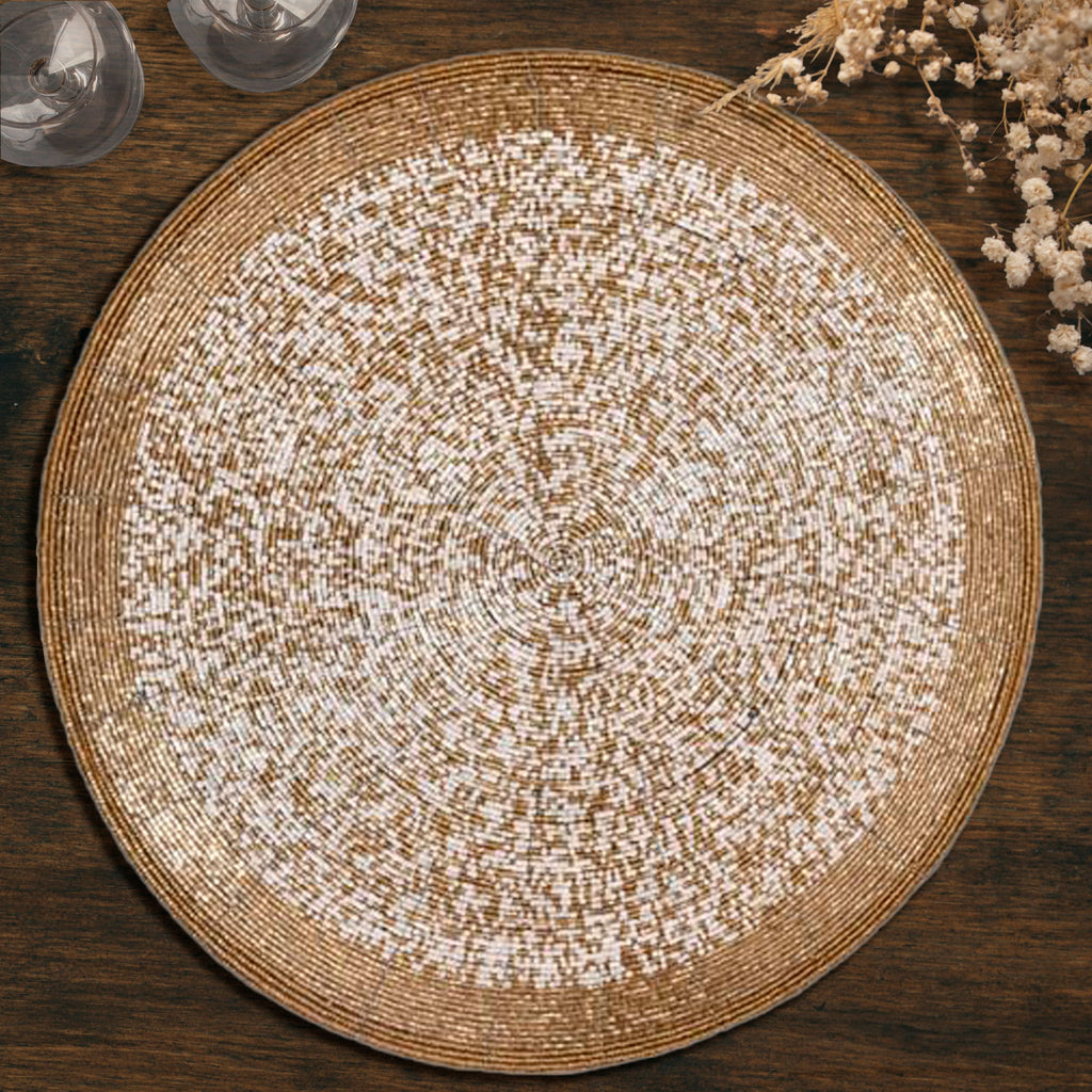 Golden Tatro – Beaded Placemats, The Tatro Collection Elegant Decorative Dining Table Accent 14 inch