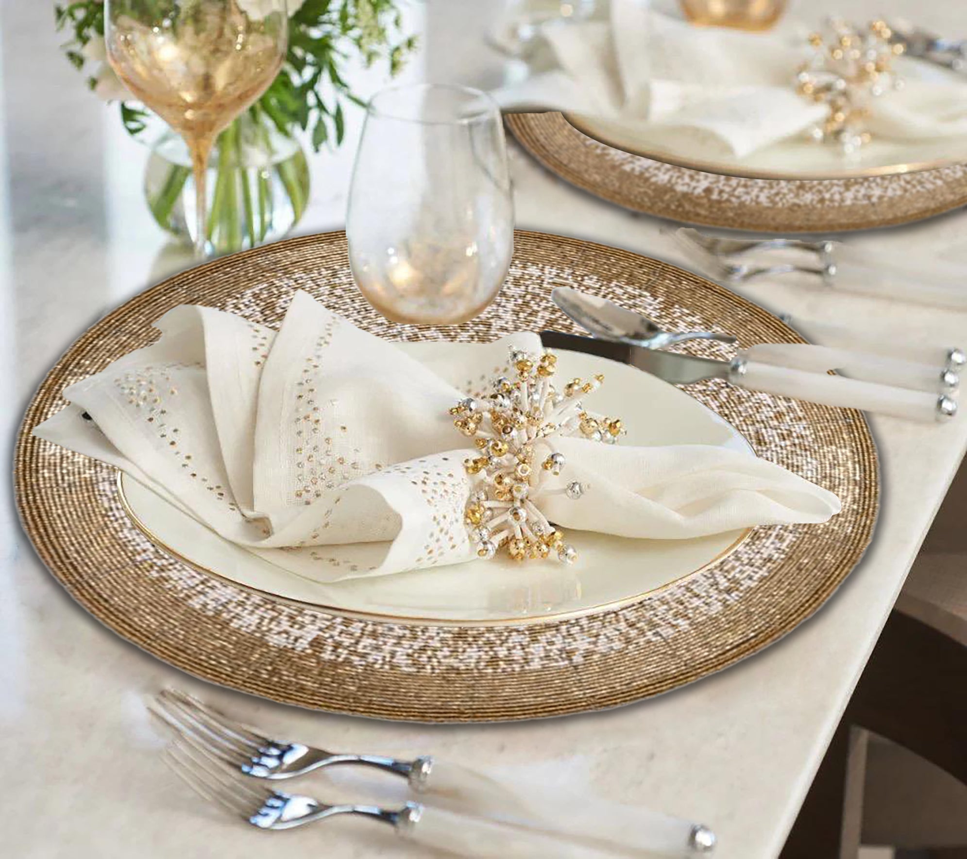 Golden Tatro – Beaded Placemats, The Tatro Collection Elegant Decorative Dining Table Accent 14 inch