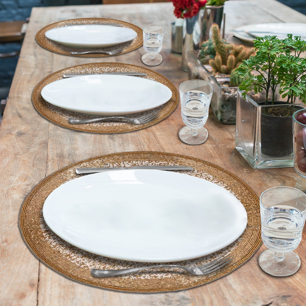 Golden Tatro – Beaded Placemats, The Tatro Collection Elegant Decorative Dining Table Accent 14 inch